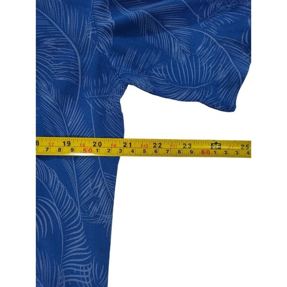 Weatherproof Vintage Mens Blue Tropical Leaf Print Short Sleeve Button-Up Shirt. - Picture 6 of 7